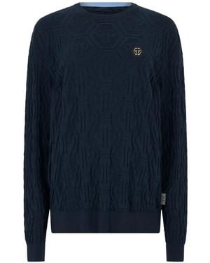 Philipp Plein Jacquard-Monogram Jumper - Blue