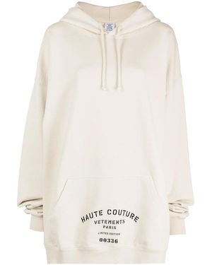Vetements Slogan-Print Drawstring Hoodie - Natural