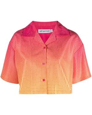 Self-Portrait Crystal-Embellished Ombré Cropped Shirt - Pink