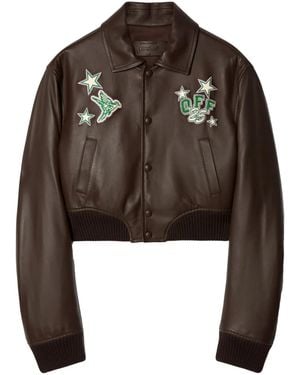 Off-White c/o Virgil Abloh Leather Bomber Jacket - Brown