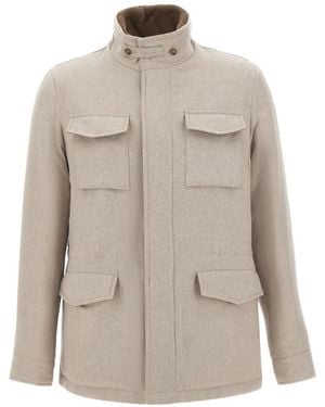 Barba Napoli Fur-Collar Four-Pocket Jacket - White