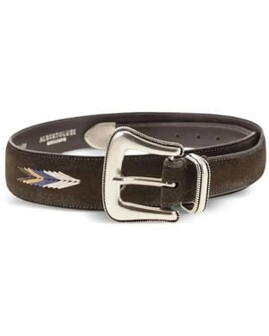 Alberto Luti Embroidery Metal Buckle Belt - Grey