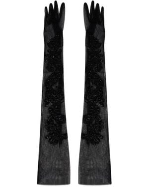 Alberta Ferretti Bead-Embellished Semi-Sheer Gloves - Black