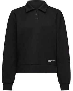 KARL LAGERFELD Logo-Print Polo Sweater - Black