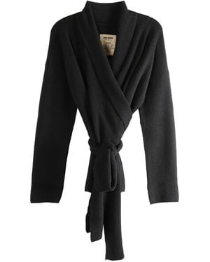 Uma Wang Wrap-Tie Ribbed-Knit Cardigan - Black