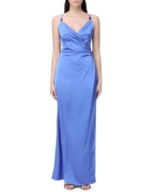 Hanita Maxi Lace-Up Satin Dress - Blue
