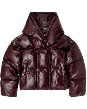 DIESEL Burgundy Hooded Puffer Jacket - Red