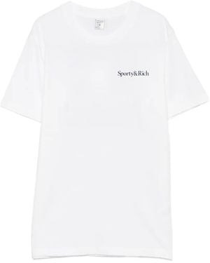 Sporty & Rich Fema Logo-Print Slogan-Print T-Shirt - White