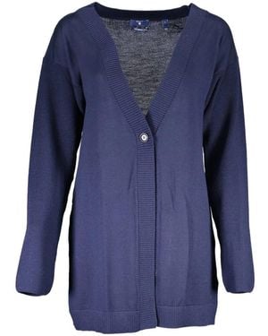 GANT V-Neck Fine-Knit Cardigan - Blue