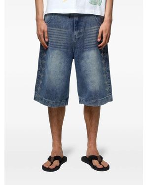 GODMADE Embroidered-Logo Whiskered Shorts - Blue