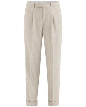 Brunello Cucinelli Pinstripe Pleated Pants - Natural
