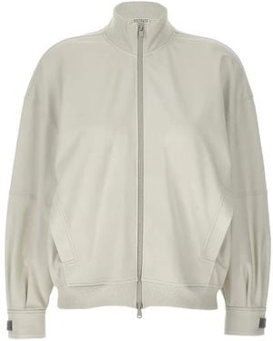Brunello Cucinelli Zip-Up Panelled Jacket - White
