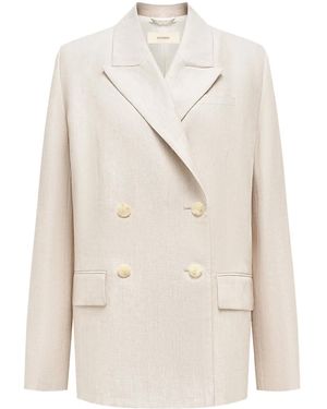 12 STOREEZ Double-Breasted Linen Blazer - Natural