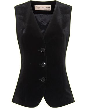 Blanca Vita Three-Button Velvet Waistcoat - Black