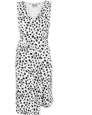 Moschino Polka Dot-Print Gathered Dress - White