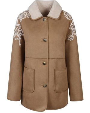 ERMANNO FIRENZE Floral-Embroidered Suede Jacket - Brown