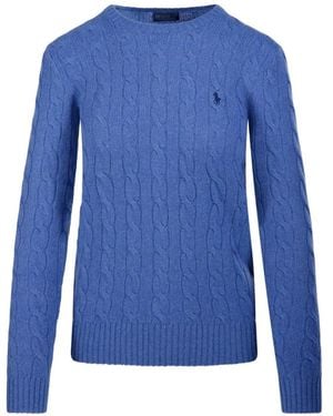 Polo Ralph Lauren Cable-Knit Embroidered-Logo Jumper - Blue