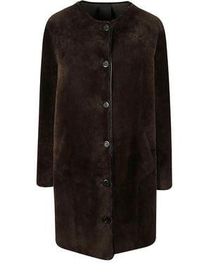 Blancha Buttoned Sheepskin Coat - Black