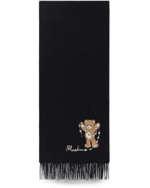 Moschino Teddy Bear Fringed Scarf - Black