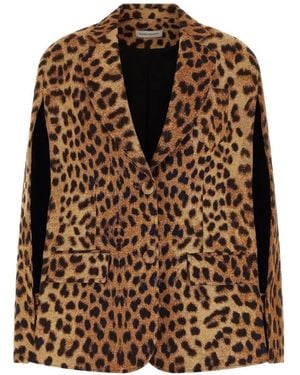 Federica Bonifaci Leopard-Print Cape-Sleeve Blazer - Brown