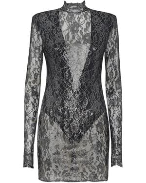 Philipp Plein Crystal Lace Mini Dress - Gray