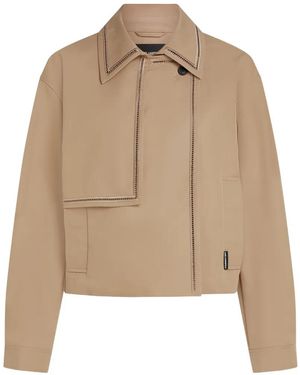 KARL LAGERFELD Cut-Out Embroidery Short Trench Coat - Natural