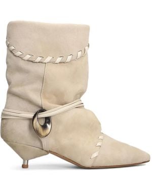 GISÉL MOIRÉ Ariel Whipstitch-Trim Wrap-Around Ankle Boots - Natural