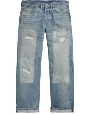 RRL Distressed Patchwork Jeans - Blue