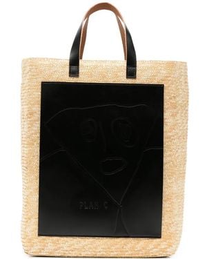 Plan C Large Florentine Straw Tote Bag - Nero