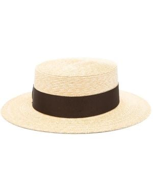 Borsalino Grosgrain-Trim Boater Hat - White