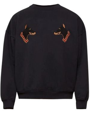 Rhude Dog-Embroidered Crew-Neck Sweatshirt - Blue