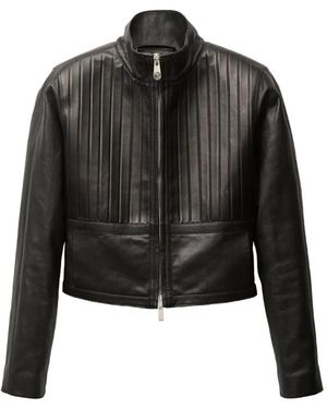 Versace Lederjacke Mit Gerippten Einsätzen - Schwarz