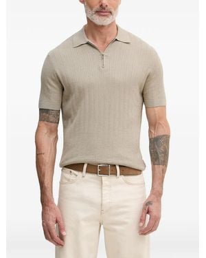 ARMANI EXCHANGE Ribbed-Knit Zip-Fastening Polo Shirt - Natural