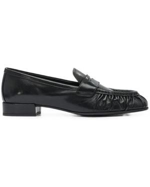Prada Gathered-Detail Leather Loafers - Black