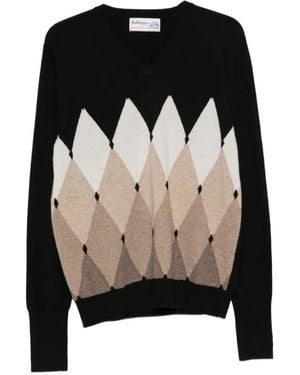 Ballantyne Argyle-Intarsia V-Neck Sweater - Black