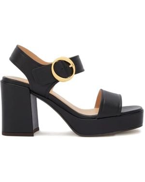 Odissi Brianne Platform Buckle Leather Sandals - White