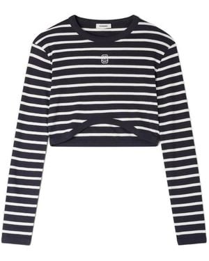 Sandro Cropped Striped Cotton T-Shirt - Black