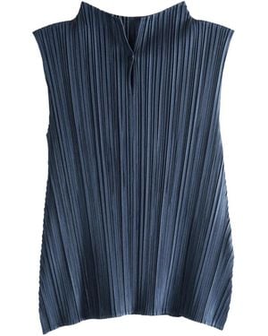 Pleats Please Issey Miyake Pleated Funnel-neck Top - ブルー