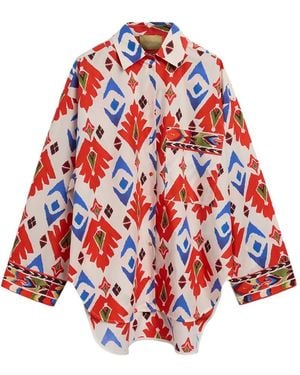 Momoní Lucha Chest-Pocket Printed Shirt - Red