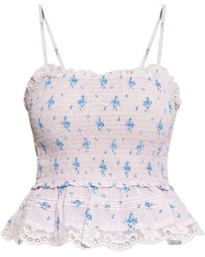 LoveShackFancy フローラルレース スモックトップ - ブルー