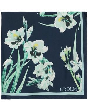 Erdem Floral-Print Silk Scarf - Blue