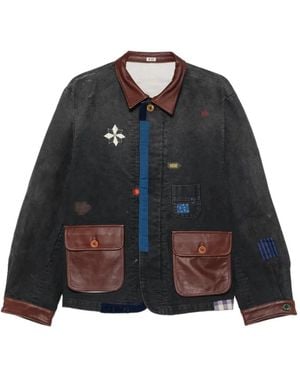 KHOKI Patchwork Leather-Trim Jacket - Black