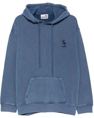 Love Moschino Logo-Embroidered Hoodie - Blue