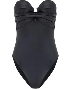 Balmain Strapless Draped Swimsuit - Blue