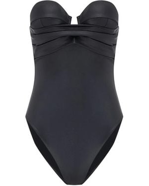 Balmain Strapless Draped Swimsuit - Blue