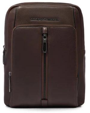 Piquadro Logo-Plaque Pebbled-Leather Backpack - Brown