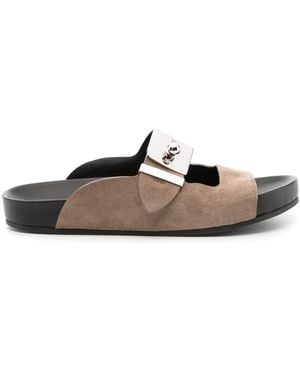 Lanvin Side-Buckle Leather Sandals - Brown