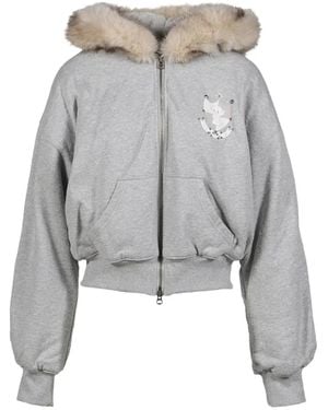 Nφdress Faux-Fur Trim Studded Hoodie - Grey