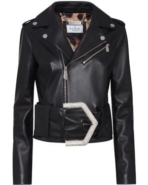 Philipp Plein Buckled Faux-Leather Biker Jacket - Black