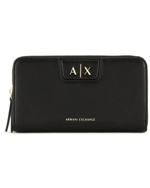 ARMANI EXCHANGE Logo-Plaque Zip-Around Wallet - Black